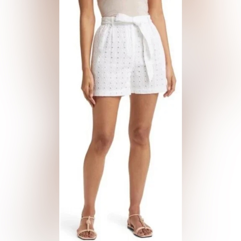 NWT Nordstrom White Eyelet High Rise Tie Shorts